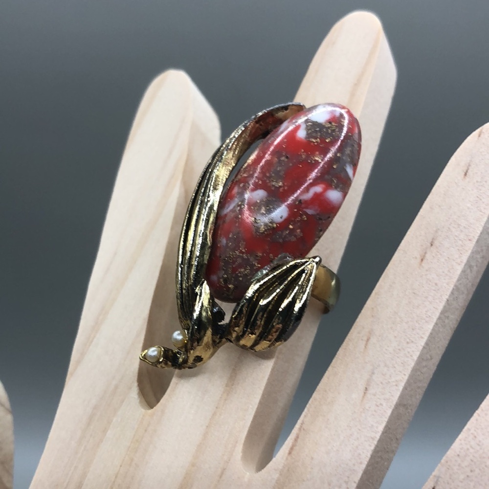 Vintage antiqued gold tone gemstone like big statement size costume ring sz 7 - Picture 3 of 8